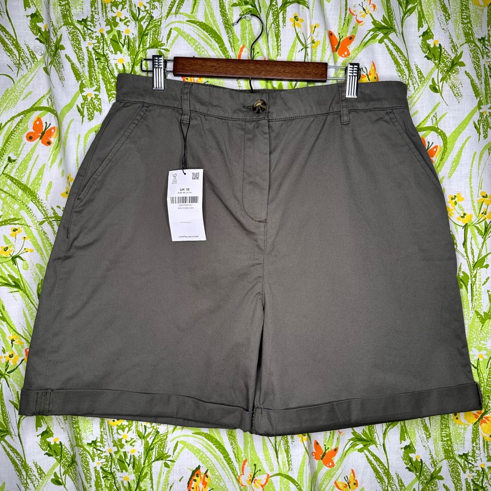 Long Tall Sally LTS Women Olive Green Chino Shorts Cuffed Size 14 NEW 355391/GRN